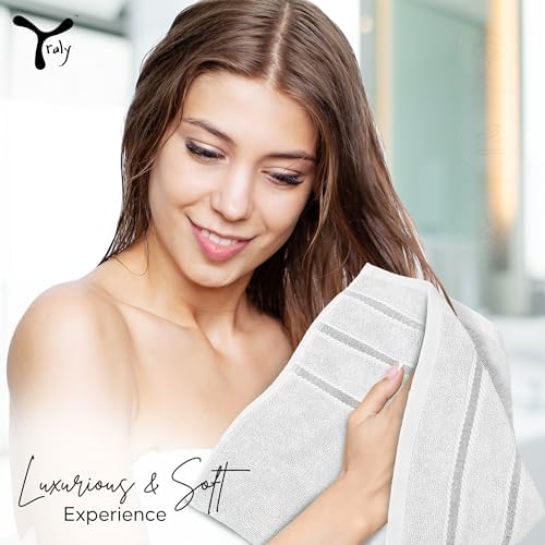 Luxury Hand Towels for Bathroom Set of 4 (16 x 28 Inch) Soft & Absorbent 600GSM Ring Spun Cotton Hand Towel Sets for Bathroom, Gym, Hotel and Spa - Viscose Stripe