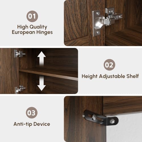 HMstone Over The Toilet Storage Cabinet, Arched Bathroom Organizer and Storage with Doors and Adjustable Shelf, Space-Saving Freestanding Bathroom Modern Storage Cabinet Over Toilet (Walnut)