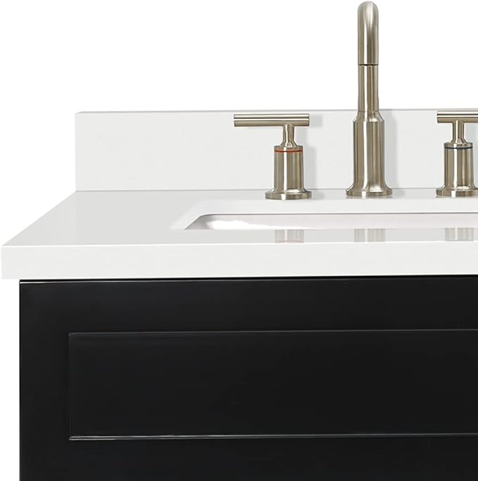 DKB Bradford 72 Inch Bathroom Vanity Double Sink — Black Bathroom Vanity with Sink, 1.5" Edge Pure White Quartz Countertop & Backsplash, 4 Soft-Close Doors, and 3 Dovetail Drawers