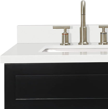 ARIEL Hamlet 72-inch Bathroom Vanity with Sink,Solid Wood, 1.5-inch Pure White Quartz Countertop & Backsplash, Double Rectangular Porcelain Sink, 4 Soft Closing Doors, 3 Dovetail Drawers, Black