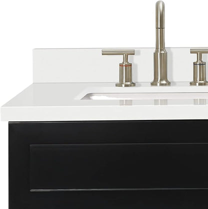 ARIEL Hamlet 72-inch Bathroom Vanity with Sink,Solid Wood, 1.5-inch Pure White Quartz Countertop & Backsplash, Double Rectangular Porcelain Sink, 4 Soft Closing Doors, 3 Dovetail Drawers, Black
