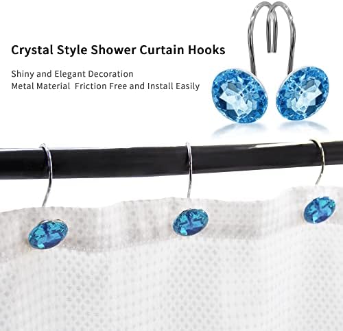 Blue Diamond Crystal Bling Shower Curtain Hooks Rings for Bathroom,12PCS