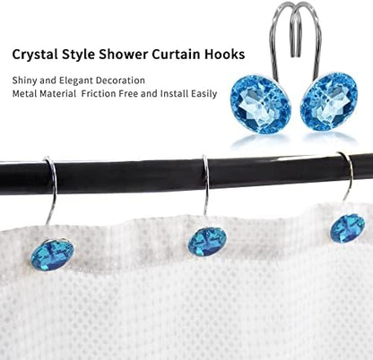 Blue Diamond Crystal Bling Shower Curtain Hooks Rings for Bathroom,12PCS