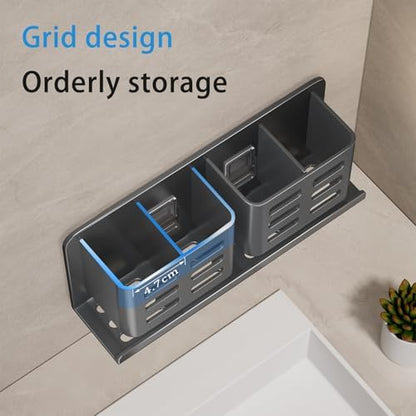 Aluminum Toothbrush Holder， Wall-Mounted，Bathroom Rack，4 Slot，Grey