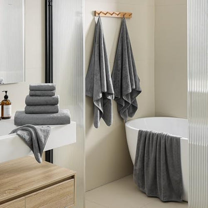 Luxury Bath Towels Set - 12 Piece (4 Bath Towels,4 Hand Towels,4 Washcloths), 100% Microfiber,Extra Absorbent Super Soft & Quick Dry,Complete Family Pack for Bathroom Gym Pool,Grey