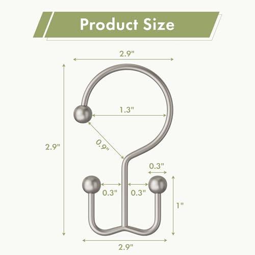 Amazer Matte Nickel Shower Curtain Hooks, 12PCS Minimalist Simple Double Shower Curtain Rings, Rust-Resistant Metal Shower Hooks Shower Curtain Hangers, Shower Rings for Bathroom Shower Rods Curtains