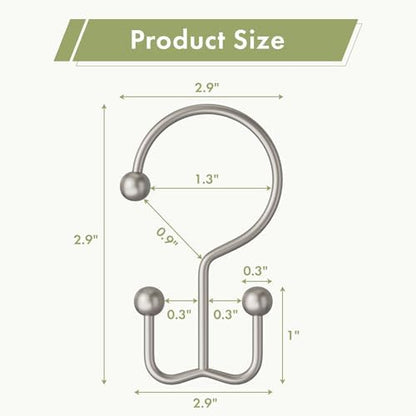 Amazer Matte Nickel Shower Curtain Hooks, 12PCS Minimalist Simple Double Shower Curtain Rings, Rust-Resistant Metal Shower Hooks Shower Curtain Hangers, Shower Rings for Bathroom Shower Rods Curtains