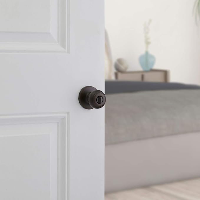 Kwikset Cove Interior Privacy Door Knob with Lock, Door Handle For Bathroom and Bedroom, Venetian Bronze Keyless Turn Lock Doorknob