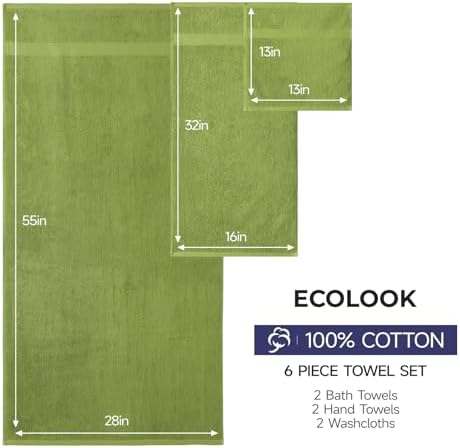 ecolook Ultra Soft 6-Piece Towel Set, 100% Cotton