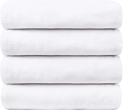 JML Microfiber Bath Towel Set, 4 Pack, 27" x 55", White | Soft, Super Absorbent, Fast Drying for Swimming, Pool, Salon Hair Wrap