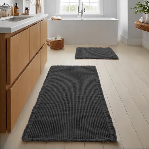 JIUZHEN Set of 2 Waffle Bathroom Rugs Non Slip Bath Mats, 16"x24"+24"x60"