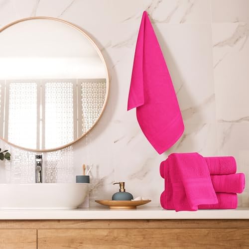 BOUTIQUO Ultra Soft 6-Piece Hand Towel Set 16x28-100% Ringspun Cotton - Durable & Highly Absorbent Hand Towels - Ideal for use in Bathroom, Kitchen, Gym, Spa & General Cleaning - Hot Pink