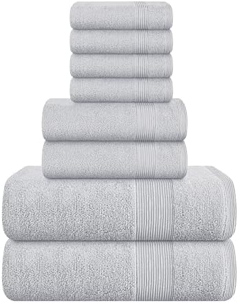 Belizzi Home 8 Piece Towel Set 100% Ring Spun Cotton, 2 Bath Towels 27x54, 2 Hand Towels 16x28 and 4 Washcloths 13x13 - Ultra Soft Highly Absorbent Machine Washable Hotel Spa Quality - Light Grey