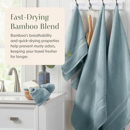 Springtree Home Luxury Bamboo Rayon Bath Towel Set | 6-Piece Set | Aegean