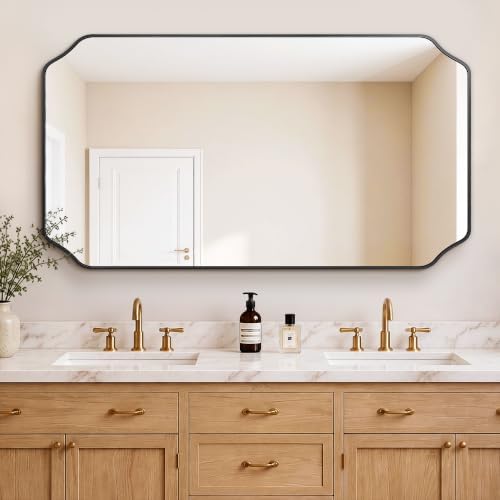 Vanity Bathroom Mirror for Over Sink, 55"x30", Black Metal Framed