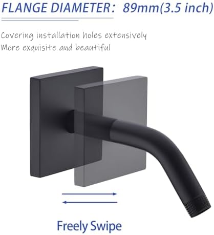 Shower Arm with Flange and Teflon Tape,6 in Wall Mount Replacement Angle Shower Head Arm Wall Mounted Shower Pipe Arm Extension for Fixed Shower Head Matte Black,SW-91018-6MB-SQ.