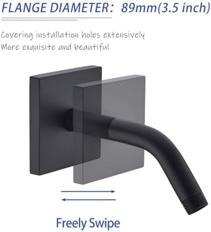 Shower Arm with Flange and Teflon Tape,6 in Wall Mount Replacement Angle Shower Head Arm Wall Mounted Shower Pipe Arm Extension for Fixed Shower Head Matte Black,SW-91018-6MB-SQ.