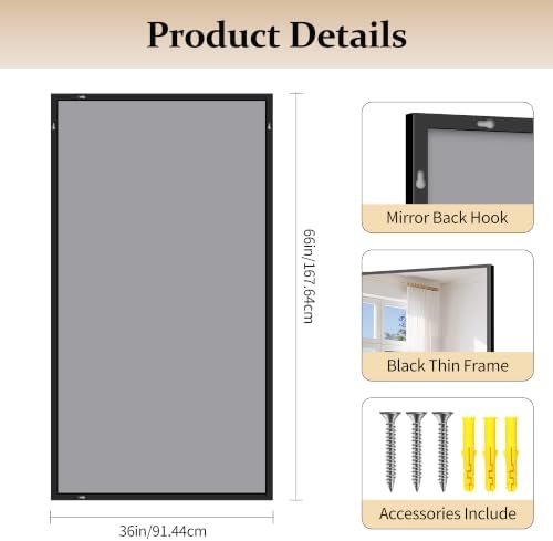COFENY 66x36 Black Bathroom Mirror, Large Rectangle Mirrors for Over Sink
