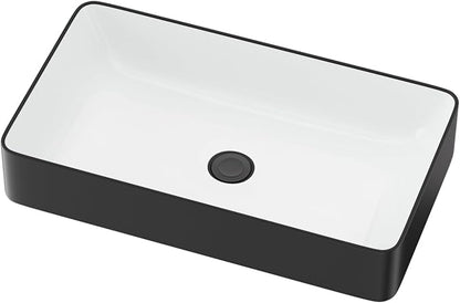 White and Black Bathroom Sink Ceramic Art Basin Above Counter | 24"x14" Rectangular Bathroom Vessel Sink Porcelain Vessel Vanity Sink