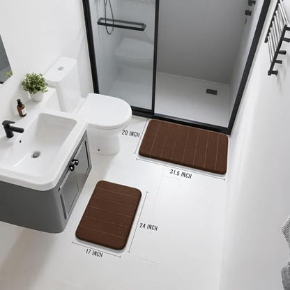 Yimobra Memory Foam Bathroom Mat Set, 31.5 x 20 & 24 x 17 in, Brown