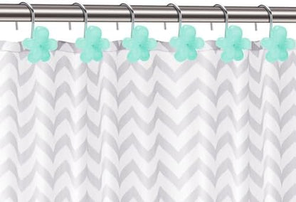 Cute Flower Shower Curtain Hooks, Glow in The Dark, Pretty Floral Themed Elegant Bathroom Decor, Teal