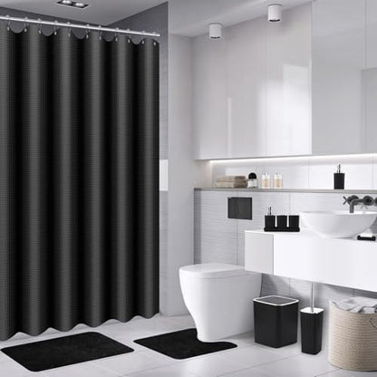XLHOMO Bathroom Set with Shower Curtain and Rugs- 25PC Bathroom Accessory Set, Black Bathroom Set, Toilet Brush, Trash Can, Qtip Holder & Soap Dispenser