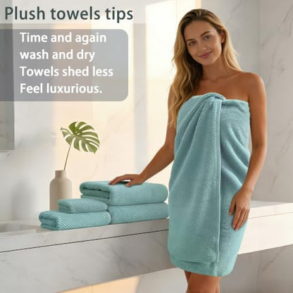 VOOVA & MOVAS 3PC Towel Set, 100% Cotton, Aqua Teal