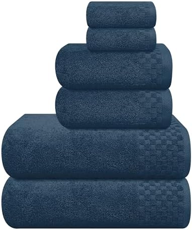 MyOwn Premium Cotton 6 Pack Towel Set for Bathroom, Contains 2 Bath Towels 28x55 inch, 2 Hand Towels 16x24 inch & 2 Wash Coths 12x12 inch, Ideal Everyday use, Compact & Lightweight - Mineral Blue
