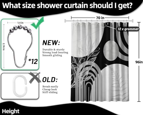 Grey and White Extra Long Shower Curtain, Tall 72X96 in, Mid Century