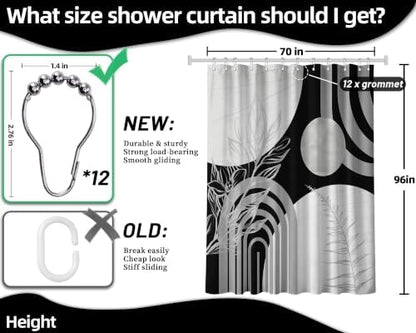 Grey and White Extra Long Shower Curtain, Tall 72X96 in, Mid Century