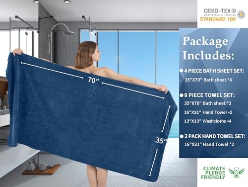 Extra Large Bath Sheet Set of 4,Ultra Soft Fluffy Towel,35”x 70”Oversized Bath Towel Set,Premium Microfiber Bathroom Towel Set Highly Absorbent Quick Dry Shower Towel for Bathroom,Hotel,Spa (Navy)