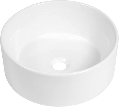 White Bathroom Vessel Sink Ceramic Vanity Art Basin Above Counter | 15"x15" Round Bathroom Sink Porcelain Vessel Vanity Sink