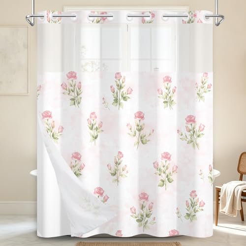 No Hook Shower Curtain with Snap in Liner 71x74 Inch