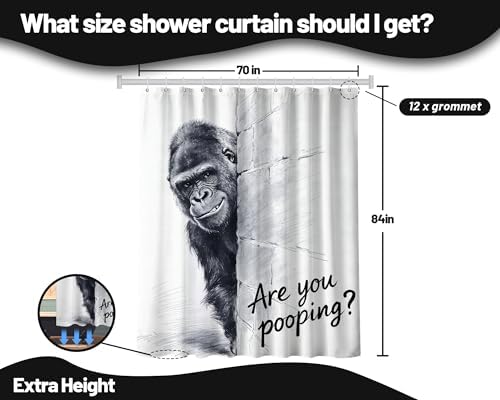 Extra Tall Shower Curtain XL Funny Gorilla Novelty, 70 x 84 Inchs