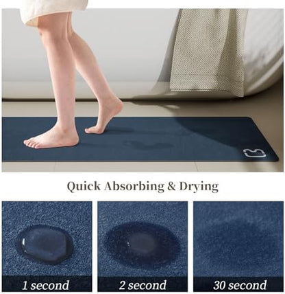 RUERYA Bathroom Rugs and Mats Set 2 Piece Diatomaceous Earth Bath Mat,Navy