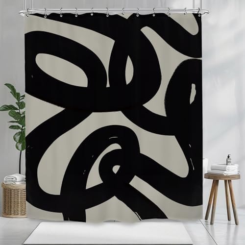 Abstract Black Minimalist Modern Neutral Line Geometric Shower Curtain