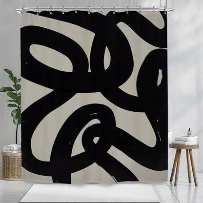 Abstract Black Minimalist Modern Neutral Line Geometric Shower Curtain