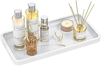 Weenson Bathroom Vanity Tray for Countertop Toiletries Makeup Decor Perfume Candles, Kitchen Tray for Soap Dispenser Spice Salt Coffee, Toilet Tank Tray Bamboo11.81” L x 6.1” W x 0.79” H (White)