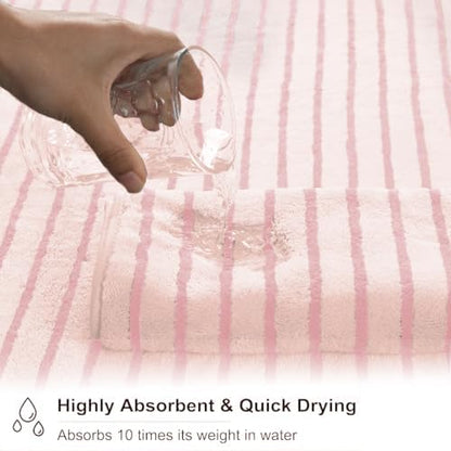 8 Pcs Pink Cabana Stripe Large Bath Towels Set Oversized Bath Sheet-2 Bathroom Towels,2 Hand Towels,4 Washcloths Soft Jumbo Absorbent Shower Towel Quick Dry Beach Chair Towel Spa Gym Hotel