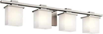 Kichler Tully 32" 4 Light Vanity Light with Satin Etched Cased Opal Glass Antique Pewter