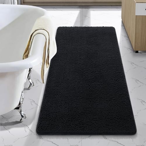 LOCHAS Luxury Bathroom Rug Shaggy Bath Mat 24 x 44 Inch, Black