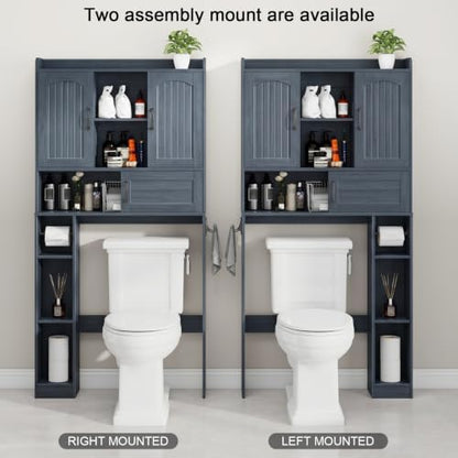 Vabches Over The Toilet Cabinet with 2 Barn Doors & Sliding Door, Blue