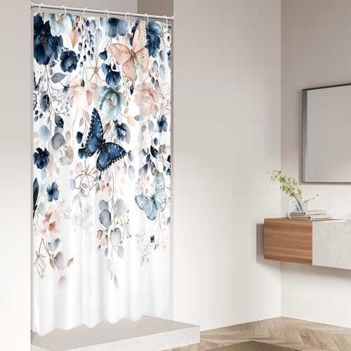 Small Stall Blue Pink RV Narrow Bathroom Shower Curtain Set