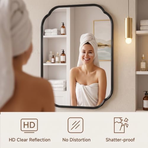 36"x24" Black Scalloped Mirror for Bathroom, Rust-Proof Metal Frame