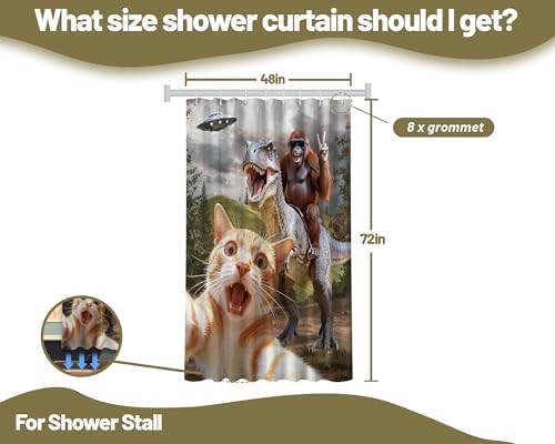Small Stall Shower Curtain Rv Cat Riding Dinosaur, 48 x 72 Inchs