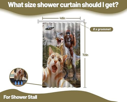 Small Stall Shower Curtain Rv Cat Riding Dinosaur, 48 x 72 Inchs