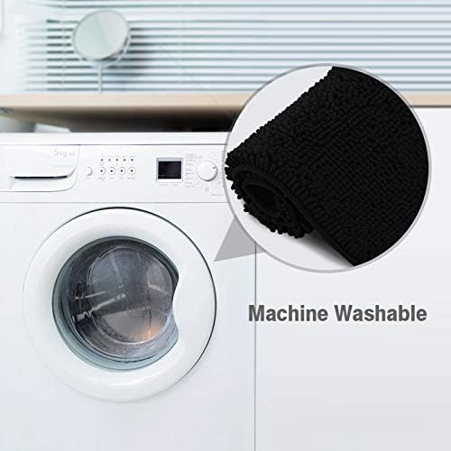 ITSOFT 24"x21" U-Shaped Non-Slip Shaggy Chenille Toilet Contour Bathroom Rug with Water Absorbent, Black