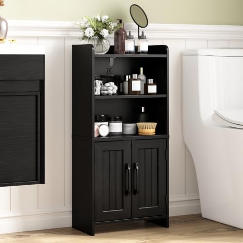Small Bathroom Storage Cabinet with 2 Doors & Shelf,Line Black