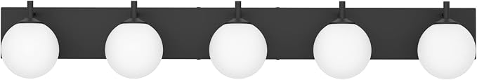 Aipsun Vanity Light, 5 Lights Matte Black Bathroom Light Fixtures, Vanity Lights with Milky White Globe Glass, Black Lights Over Mirror