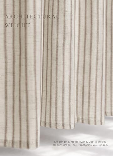 Farmhouse Striped Shower Curtain Set, Linen Blend Fabric with Detachable Polyester Liner, Breathable & Machine Washable, Rustic Taupe for Bathroom Decor Standard 72" W x 72" L - Hooks Not Included